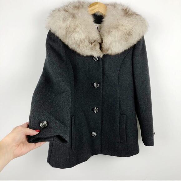 Vintage 1950s Claire Dratch Bethesda Fox Fur Collar Virgin Wool Jacket Coat S - Picture 5 of 16